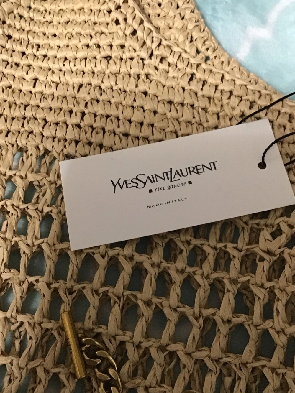 Yves Saint Laurent Natural Beige Crochet Tote with Chain Pouch and Gold YSL Logo - Picture 4 of 5